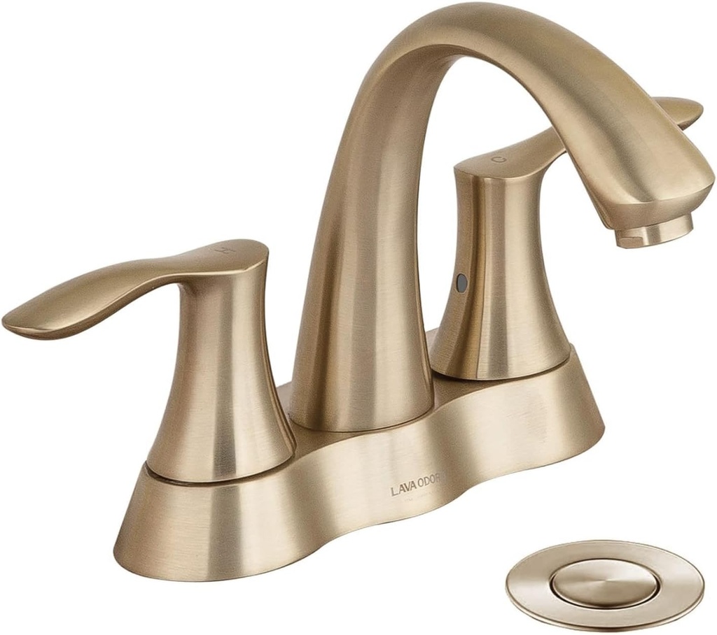 Lava Odoro Valenvoir Champagne Gold Bathroom Faucet, Gold Centerset Bathroom Sink Faucet 4 Inch 2-Handle Faucets Vanity Faucet with Metal Pop up Drain Assembly Supply Line, BF423-CB