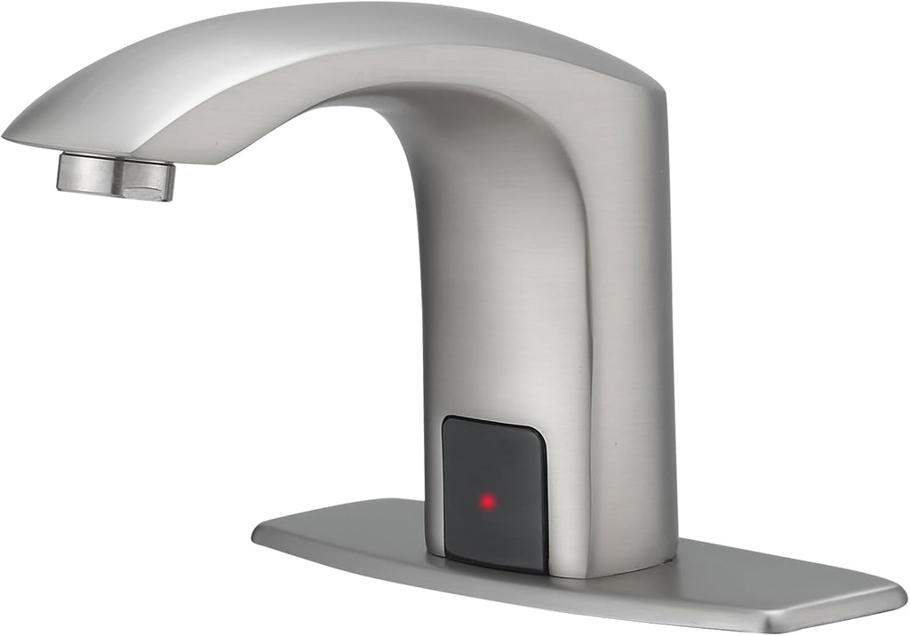 Automatic Sensor Faucet Hands-Free, Bathroom Commercial Auto Motion Touchless Faucet, AC/DC Powered, Temperature Adjustment Valve, Brushed Nickel