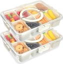 2 Pack Tackle Snack Box, Snack Container, Divided Serving Tray with Lid and Handle, Portable Snacklebox for Travel, Charcuterie, Veggie, Fruit, Candy