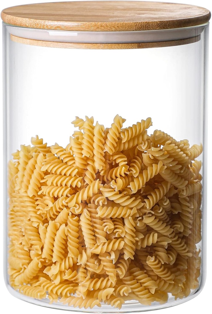 3000 ML/100 FL OZ Clear Glass Storage Canister Holder with Airtight Bamboo Lid, Extra Large Container Jar for Flour Sugar Coffee Loose Tea Rice Cookie Cereal Pasta Spaghetti Protein Powder