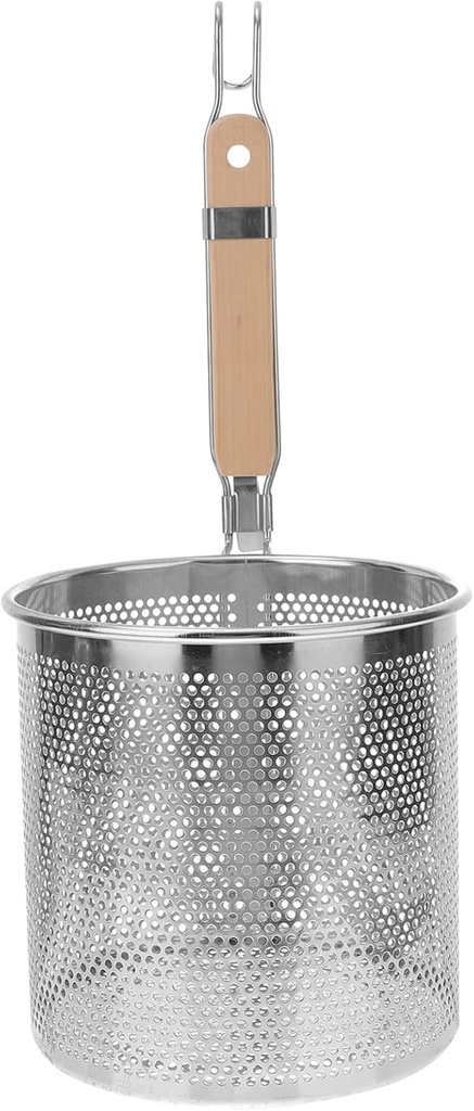 Angoily Mesh Pasta Basket Food Strainer Hot Pot Colander with Round Wooden Handle Stainless Steel Mesh Spider Strainer for Pasta Noodles Dumpling Vegetable