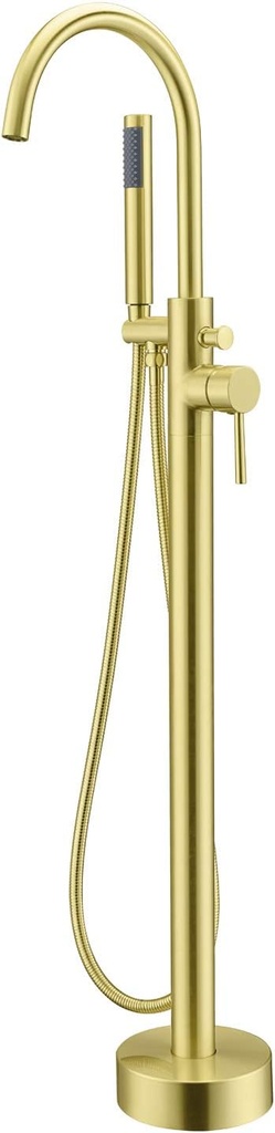 Freestanding Bathtub Faucet Tub Filler Brushed Gold Single Handle Floor Mounted Brass Faucets with Hand Shower