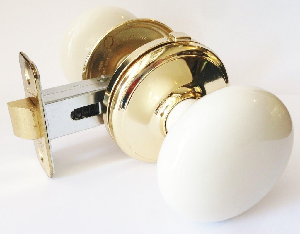 Gainsborough GENUINE PORCELAIN Door Knob Set (LOCKING Bed & Bath, BISQUE (Off-White) Porcelain & BRASS)