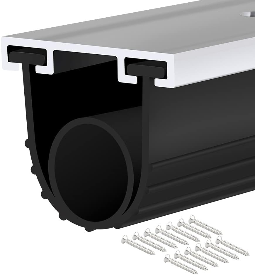 Papillon 10FT Garage Door Bottom Seal Kit, EPDM Rubber with Pre-Drilled Aluminum Track Retainer - U+O Ring Weather Stripping for Steel/Wood Doors (Heavy Duty Universal Design)