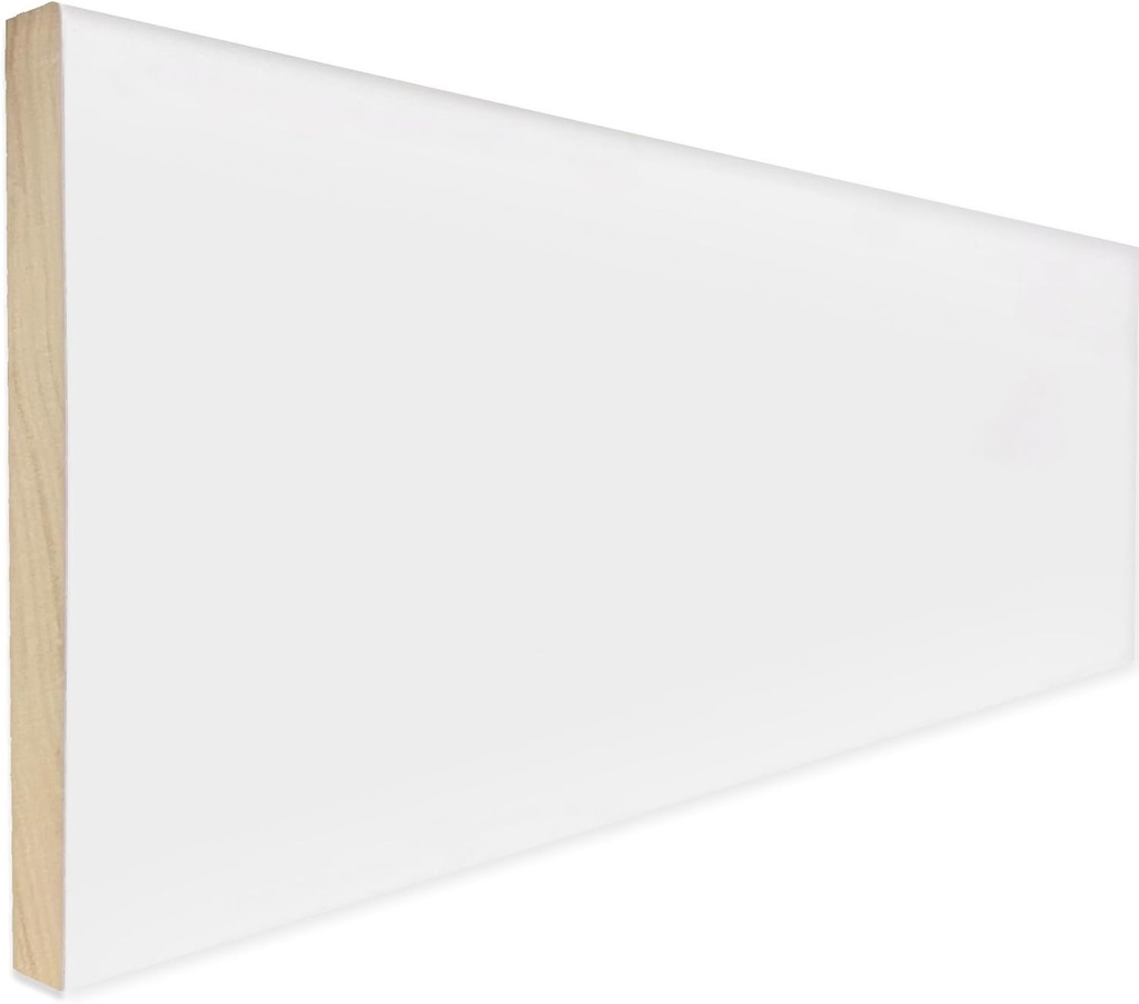 5-1/4" Baseboard Moulding, Primed Fingerjoint Poplar, Craftsman Style, 1/2" x 5-1/4" x 94", The Millwork Outlet
