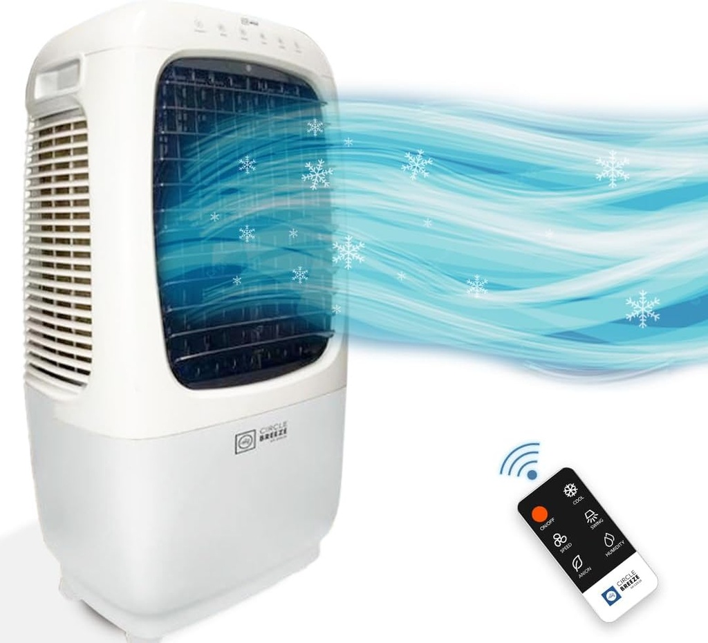 Powerful Evaporative Air Cooler Fan/Swamp Cooler - Enjoy Cool Comfort All Summer - 4 Speeds, Air Ionizer, Timer, Remote, 8 Gallon Tank, Indoor/Outdoor Use, Instant Cooling Relief