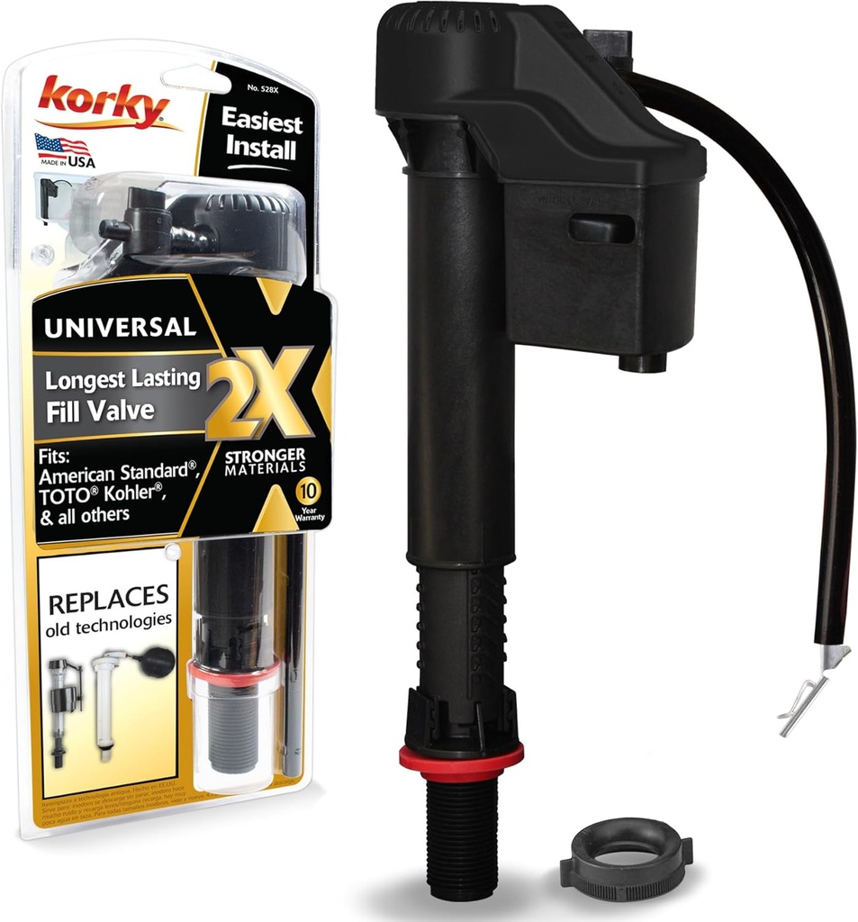 Korky QuietFILL 2X Long Life Toilet Fill Valve - Universal Fits 99% of Toilets - Easy Height Adjust for Fast Install, 528X