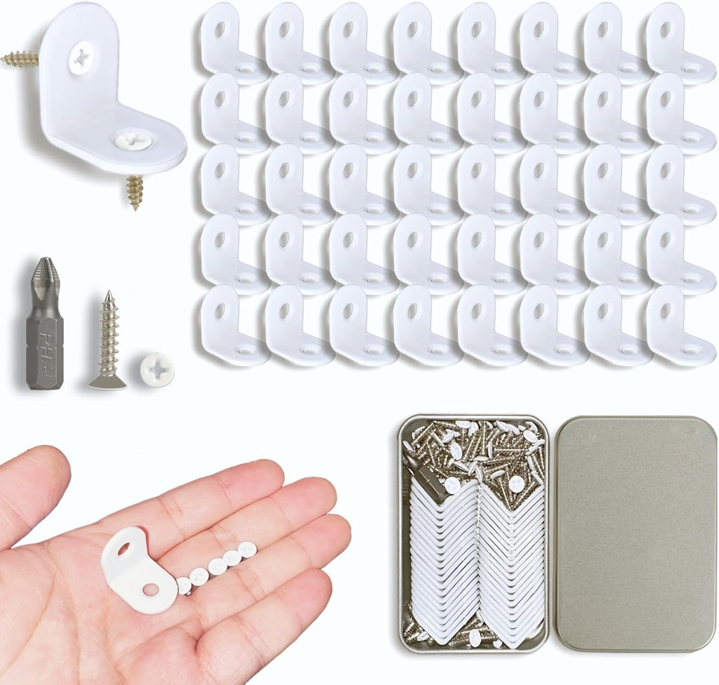 40 Pcs Small White L Brackets & 80 Pcs White Screws – 0.79x0.79 Inch Right Angle Corner Braces for Wood Furniture, Bed Frames, Cabinets, Drawers, and Chairs