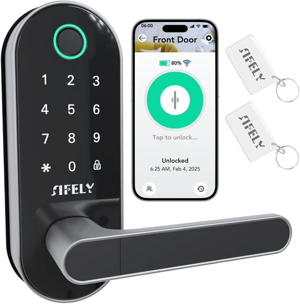 Built-in WiFi Smart Lock with Handle & Keypad: Sifely Keyless Entry Front Door Electronic/Electric Digital Fingerprint Deadbolt Knob, Remote Access, Auto Lock, App Control (No Gateway/Hub Needed)