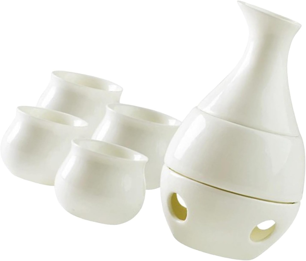 Ceramic Sake Set with Warmer Sake Bottle for Drinking Porcelain Pottery Traditional 4 Ceramic Cups for Christmas Restaurant