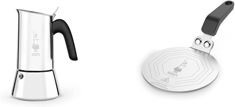 Bialetti - New Venus Induction, Stovetop Coffee Maker, 10 Cups (15.5 Oz), Aluminum, Silver & Stainless Steel Plate, Heat Diffuser Cooking Induction Adapter, Steel