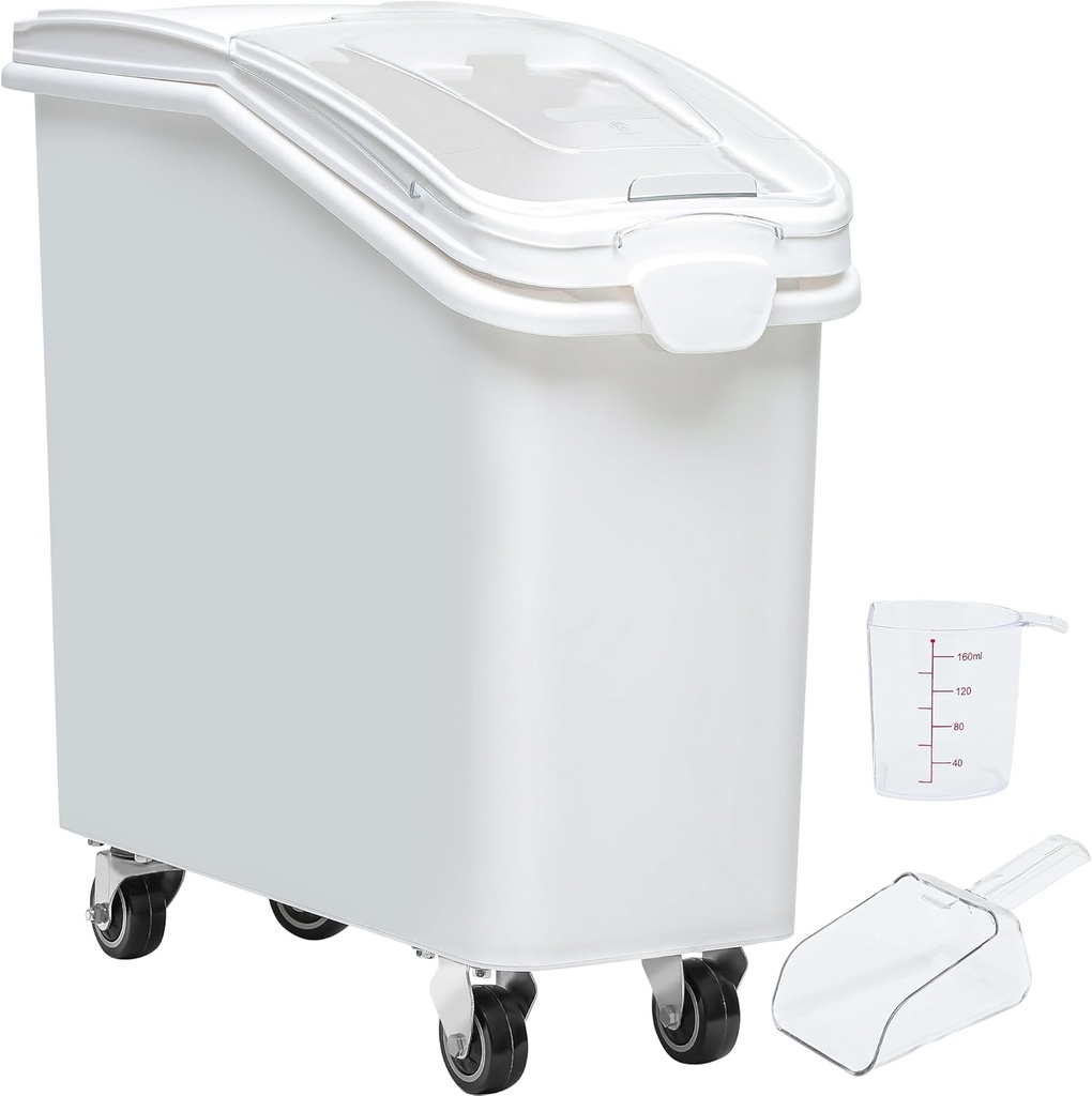 YITAHOME Large Ingredient Storage Bin, Commercial Rice Container With Wheels, Scoop, Lid and Scale - Bulk Flour Bin for Kitchen