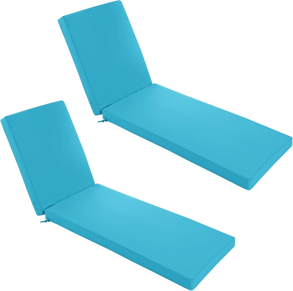 Chaise Lounge Cushions Outdoor Set of 2 - Waterproof and Fade Resistant Sun Lounger Replacement Cushions - Patio Lounger Pads with Removable Cover for Pool, Deck, Lawn, 72 x 21 x 3 Inch, Teal