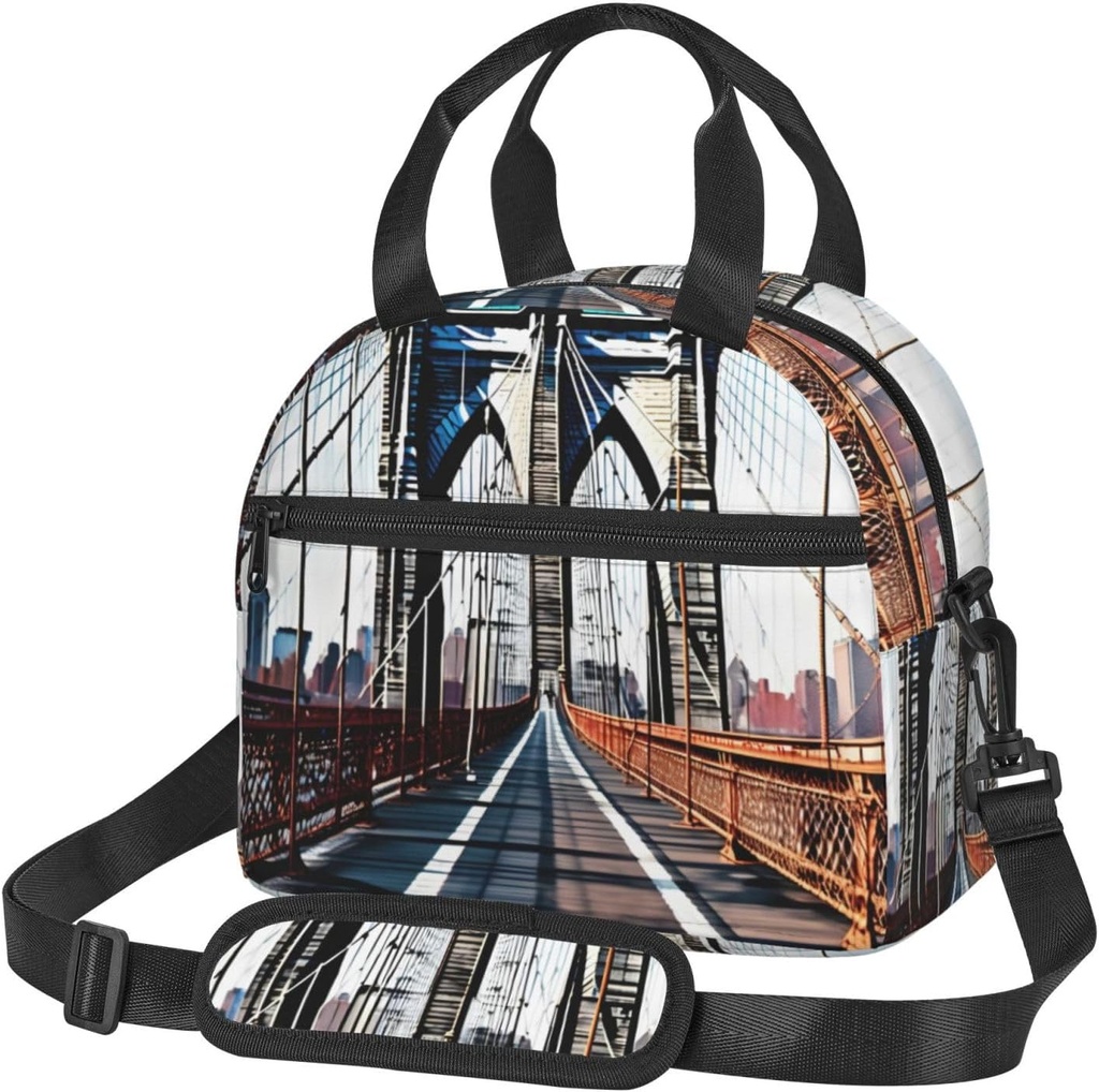 Brooklyn Bridge Print Lunch Bag,Insulated Lunch Boxes,Suitable For Offices, Work, Or Picnics