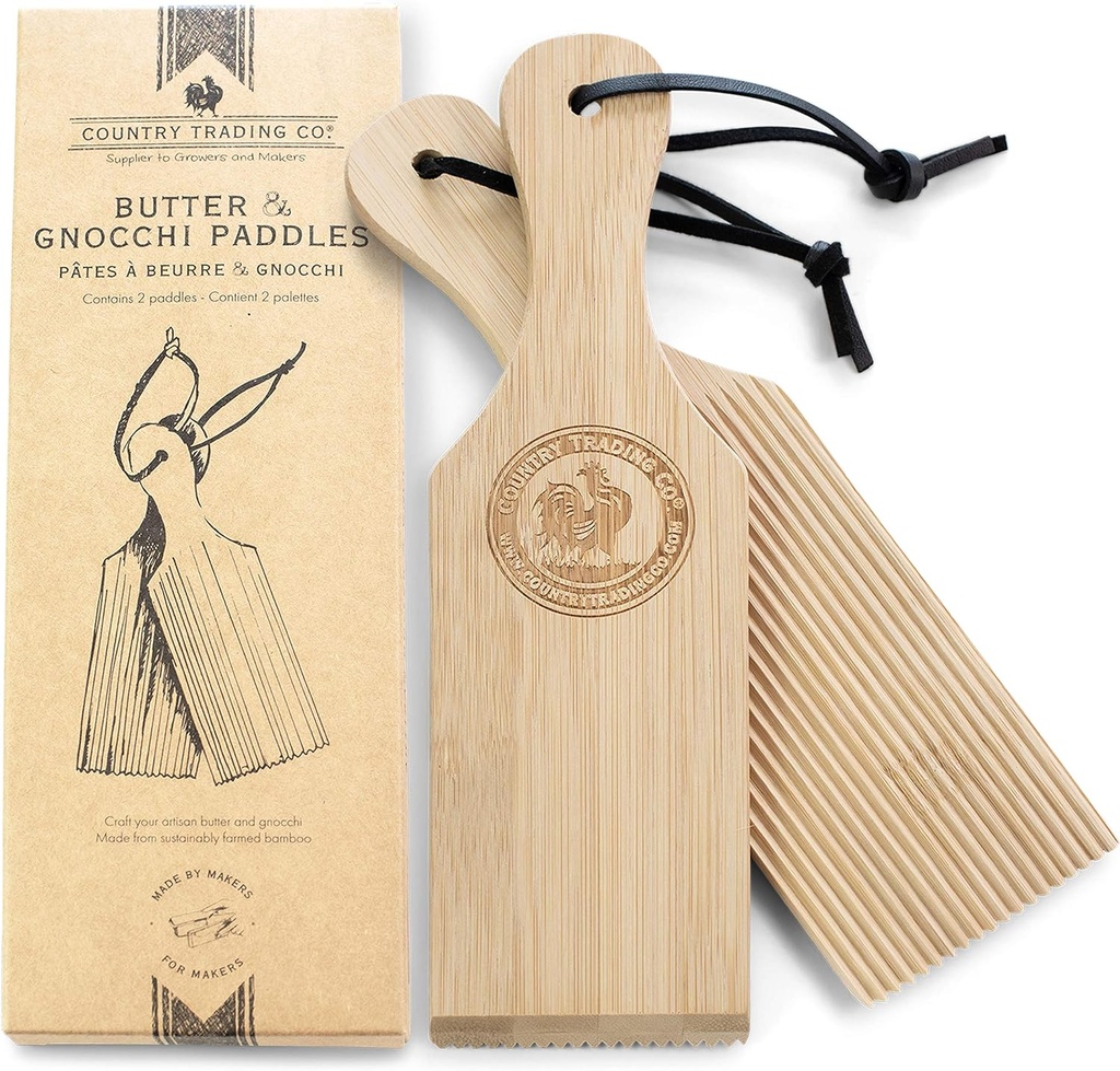 Gnocchi Boards and Wooden Butter Paddles to Easily Create Authentic Homemade Pasta and Butter Without Sticking - Set of 2 Makers - 9.5 inches