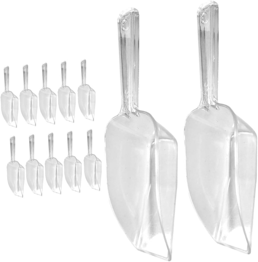 Garneck 12pcs Transparent Plastic Multi-purpose Scoops for Ice Sugar Tea Leaves Kitchen Shovels for Home Bar Supermarket Use