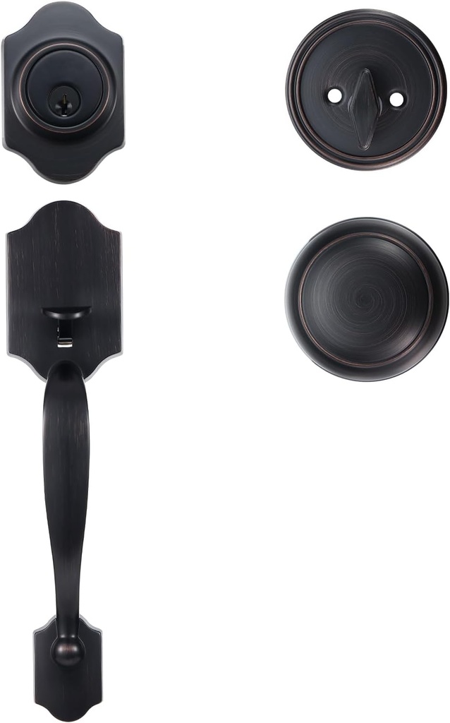 Happybuy Front Door Handle and Deadbolt Set, Antique Copper Finish, Adjustable Hole Spacing, for Right/Left Entrance, Front Door Locks