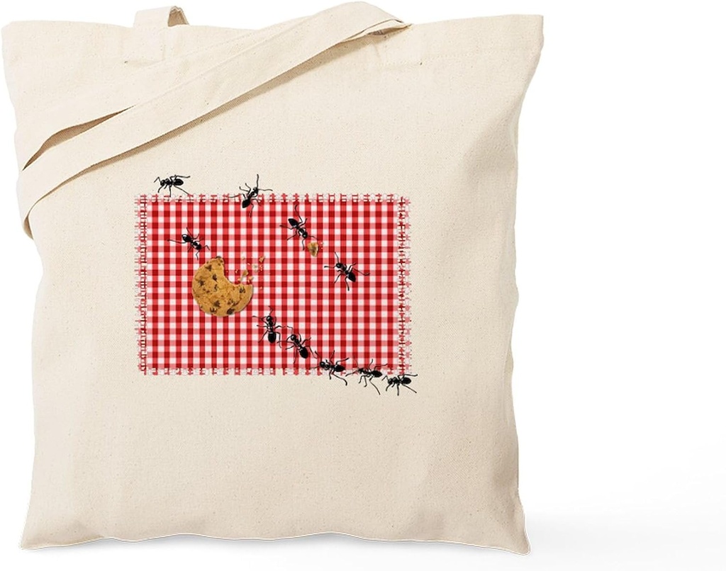 CafePress Ant Picnic On Red Checkered Cloth Tote Bag Reusable Natural Beige Canvas Shopping Bag