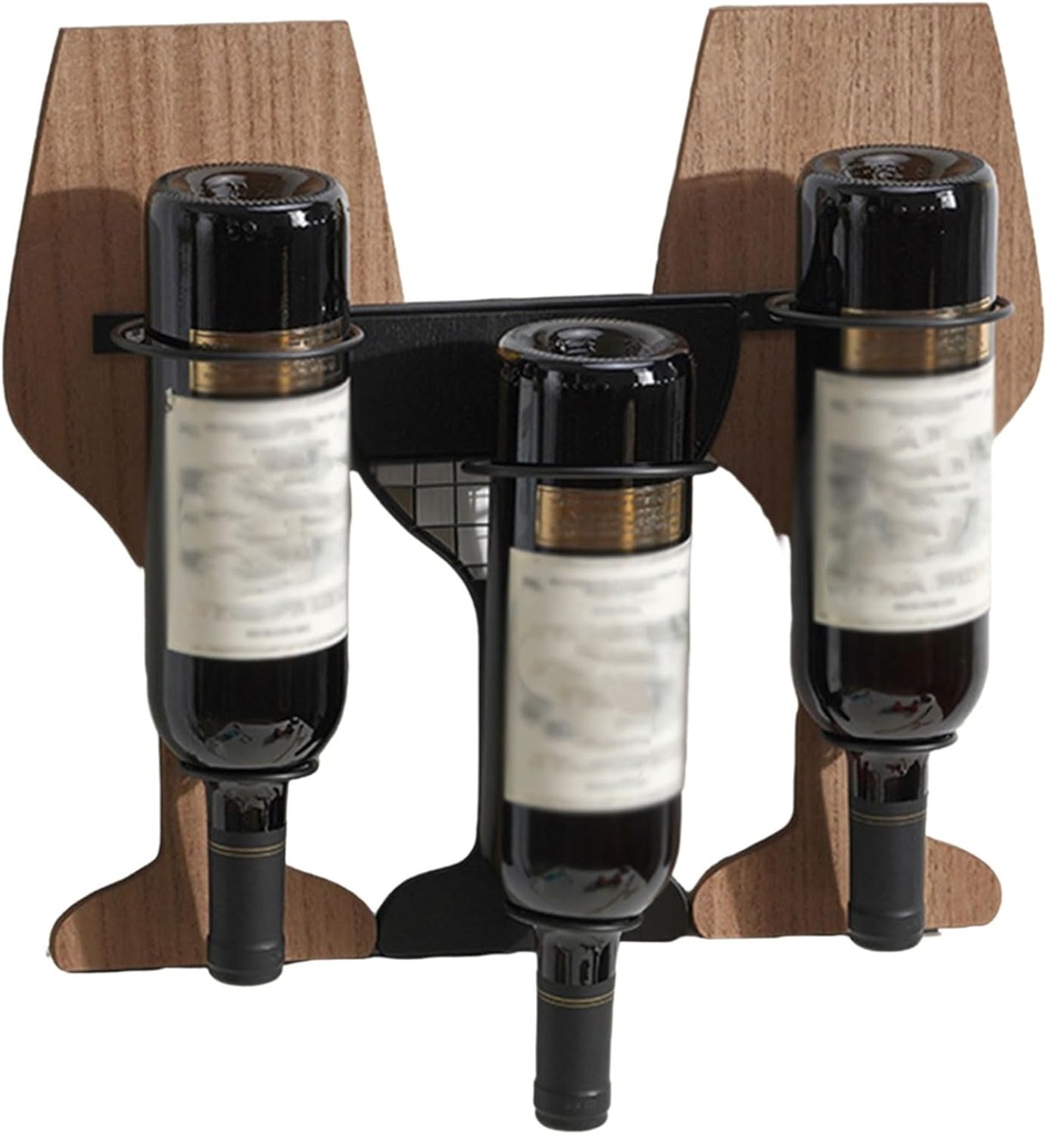 Home Bar Wall Mounted Wine Rack, Wooden Metal Hanging Display Holds 3 Bottles, Elegant Storage for Kitchen Dining Room Bar Wine Cellar