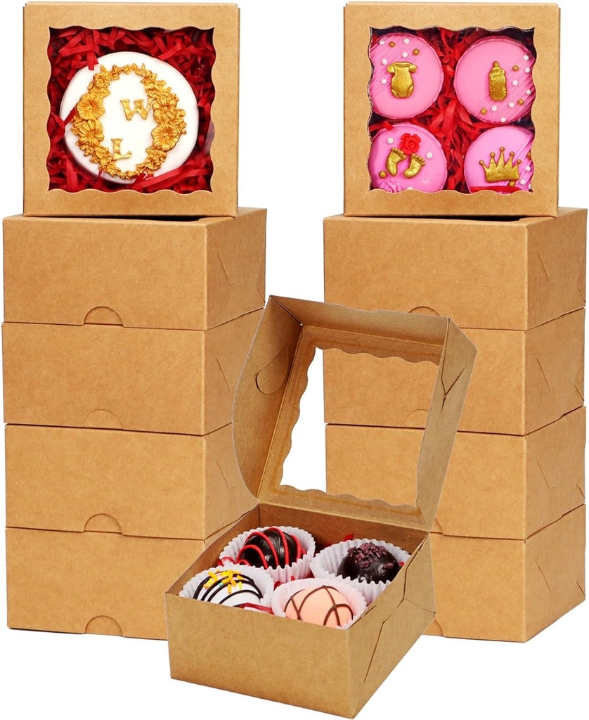 80 Pack 4x4x2 Bakery Treat boxes Cookies Boxes Mini Baking Boxes for Cake,Pie, Cinnamon Roll Treat,Chocolate Truffle Box Party Wedding Favor