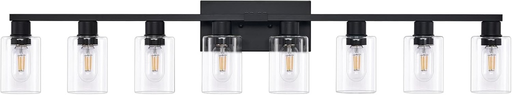 8 Light Bathroom Vanity Light Black Vanity Light Fixtures Bathroom Lights Fixtures Over Mirror Large Wall Lights with Clear Glass Shade for Bedroom Living Room Makeup