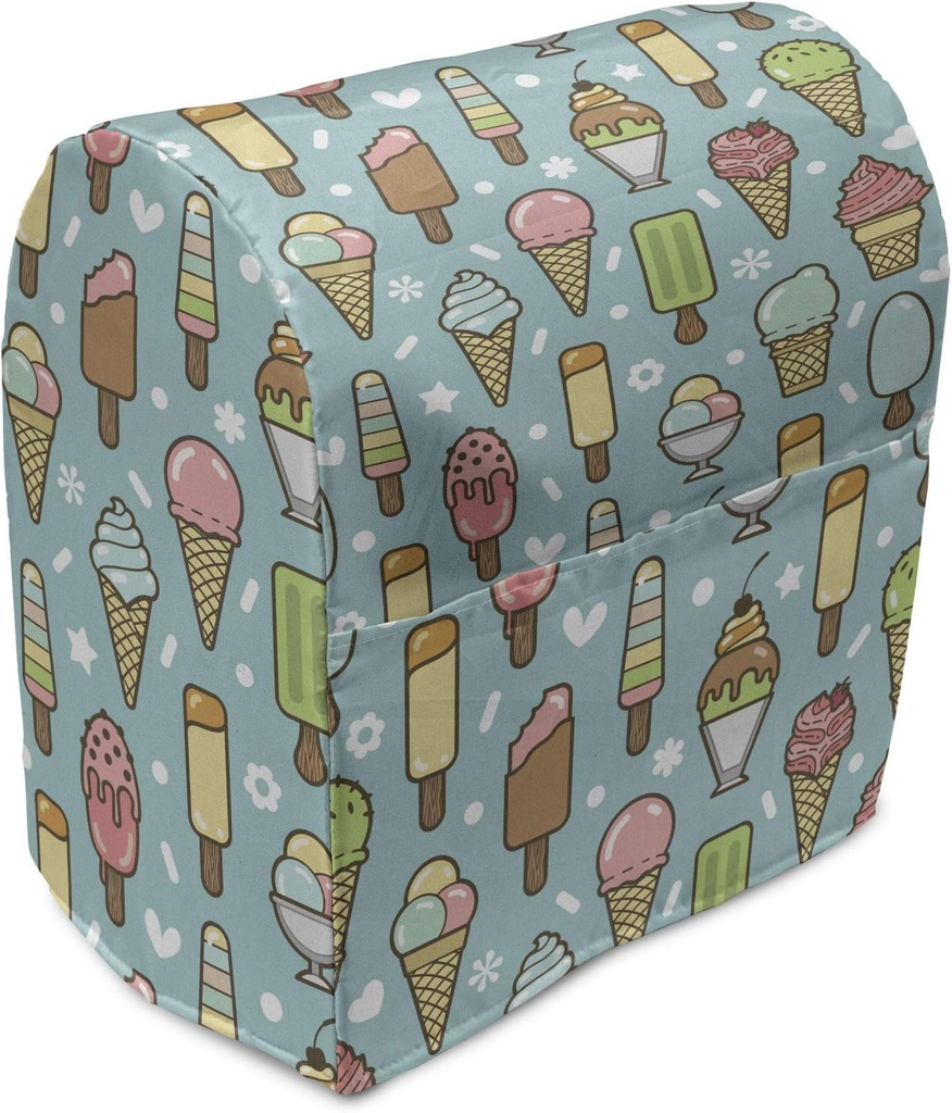 Ambesonne Ice Cream Stand Mixer Cover, Summer Time Dessert Sweets Berry Strawberry Chocolate Flavour Scoop Yummy, Kitchen Appliance Organizer Bag Cover with a Pocket, 6-8 Quarts, Multicolour