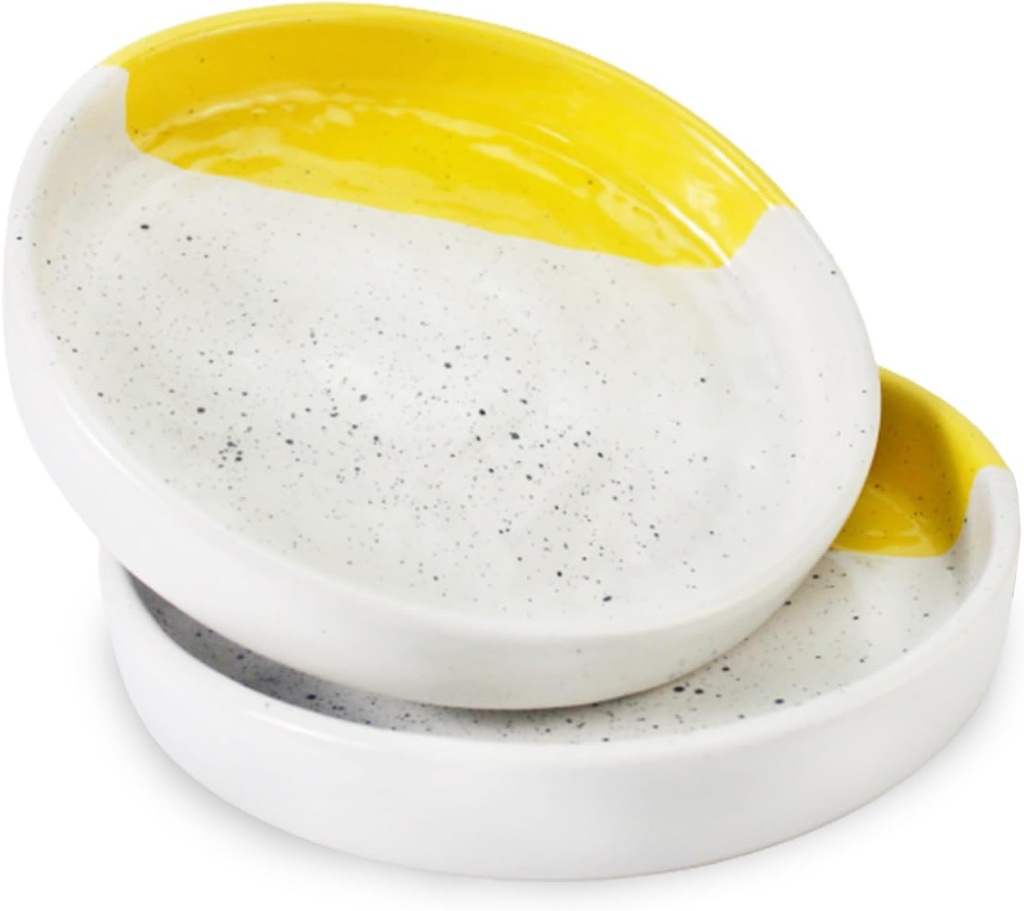 roro Handmade Lemon Yellow Lipped Ceramic Pasta Bowls, 8-inch Wide - Microwave and Oven Safe, Ceramic Salad Bowls, Soup Bowls