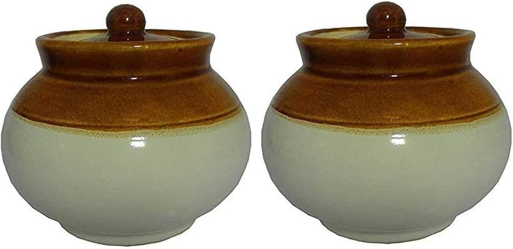 Qimacplus Ceramic Handi Pickle Jar| Food Storage Jar | Multipurpose Jar | Lota Jar For kitchine and Dinning table 500 ML set of 2