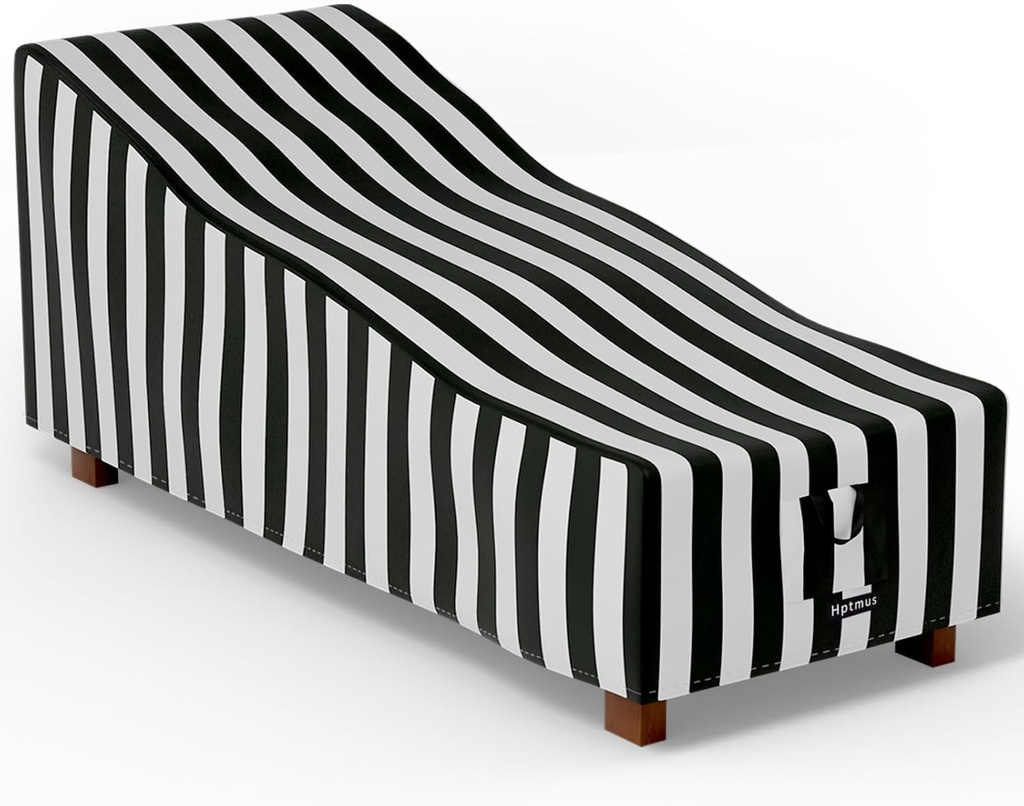 Outdoor Chaise Lounge Cover - Waterproof Heavy Duty Patio Furniture Protection, 84"L x 32"W x 32"H, Black & White Stripe