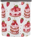 ALAZA Strawberry Cake Hearts Airtight Coffee Bean Canister 30oz Food Storage Containers with Lids For Gournd, Tea, Sugar, Flour, Rice, Cereal, Candy Cookie Jar