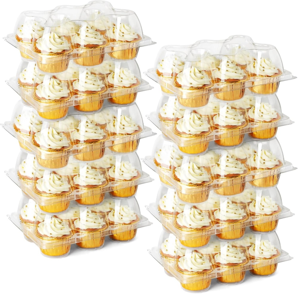 LotFancy Cupcake Containers 6 Count, 10 Sets, Clear Plastic Cupcake Boxes, Disposable Cupcake Carriers with Detachable Tall Dome Lid, BPA Free, Standard Size