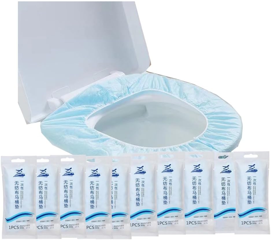 Disposable Non-woven Toilet Seat Mat 2 Layer Water Proof Toilet Cover Portable Travel Hotel Toilet Seat Pad 10 Pieces (Blue)