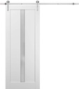 SARTODOORS Quadro 4112 | Interior Single Sliding barn Door with Frosted Glass, MDF, 42x96, White, Modern Style | Hardware Included