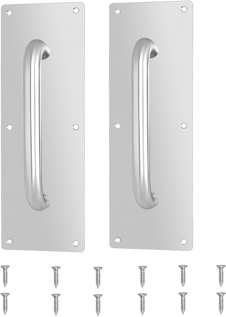 VRSS 2 Pack 201 Stainless Steel Satin Finish Door Pull Handles, 100mm Width x 300mm Height x 1.2mm Thick, 180mm Hole to Hole, 200mm Handle Length, 19mm Pull Diameter