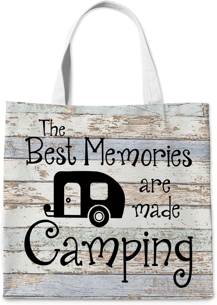 Camper Gifts, RV Travel Tote Bag, The Best Memories Are Made Camping Quote, Reusable Grocery Cloth Bag