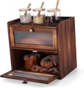 GLEAVI Double Layer Bread Holder for Kitchen Counter Vintage Rustic Bread Box Storage