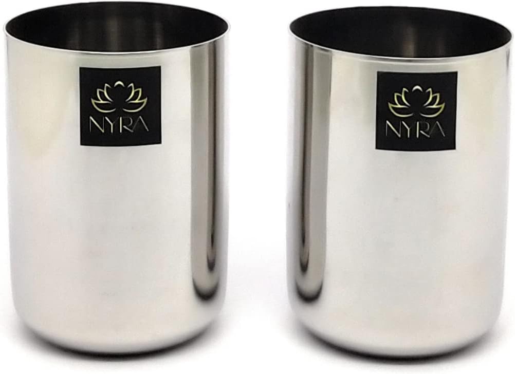 NYRA® Stainless Steel Heavy Gauge Glass/Tumbler for Water, Juice, Beverages, 400 ML Each (Pack of 2)