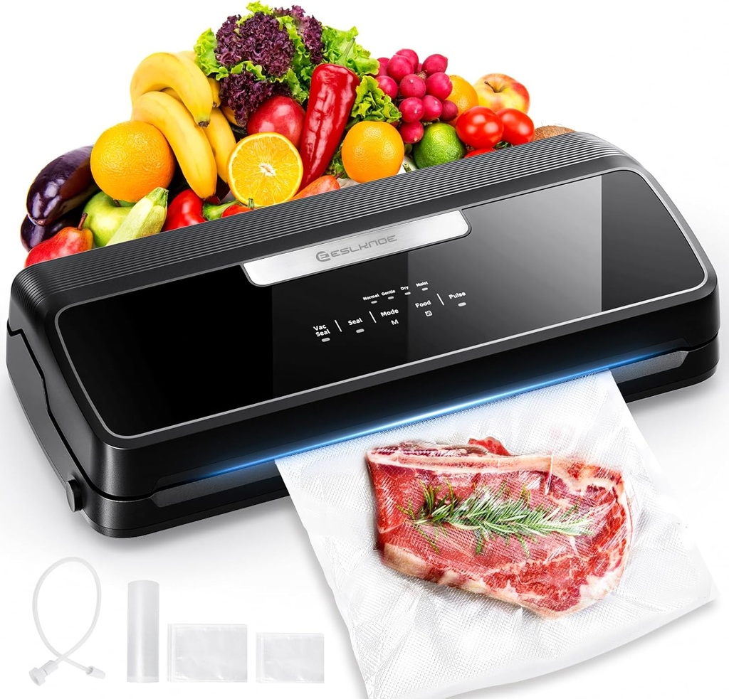 90Kpa Food Vacuum Sealer Machine, Precision Vacuum Sealer for Food with Built-in Cutter & Built-in Storage, Dry& Moist& EXT-Vac& Pulse, 14-in-1 Vacuum Sealer with Vacuum Bags