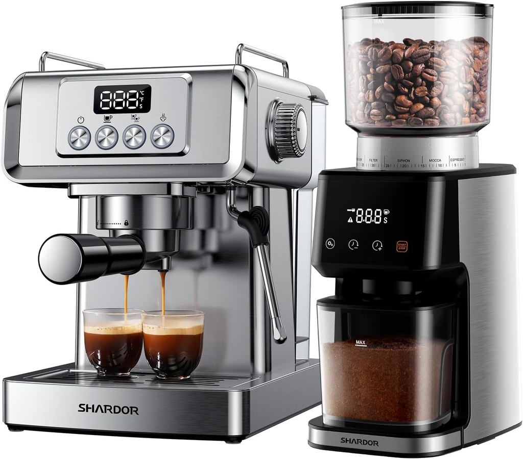 SHARDOR Conical Burr Espresso Coffee Grinder Electric Bundle with Espresso Machine 20 Bar, Espresso Machine with Grinder