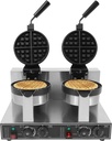 Commercial Waffle Maker, 2400W Double Head Round Waffle Baker Machine, Non-stick Stainless Steel Belgian Waffle Iron with Temp and Time Control, for Restaurants, Waffle Houses, and Carnival Events