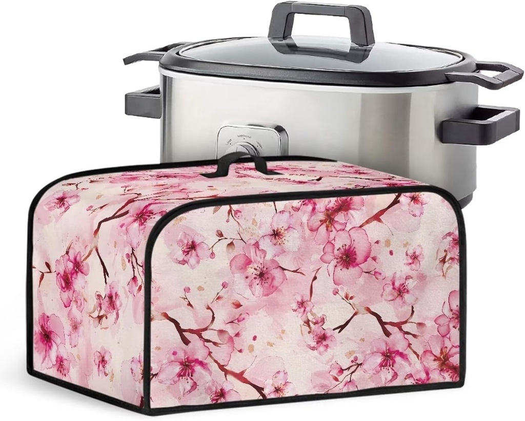 Pink Flower Slow Cooker Cover Small Crock Pot Dust Cover Slow Cooker Cover with Top Handle Small Appliance Dust Cover Stain Resistant Dust Cover for 6 7 8 Quart Slow Cooker