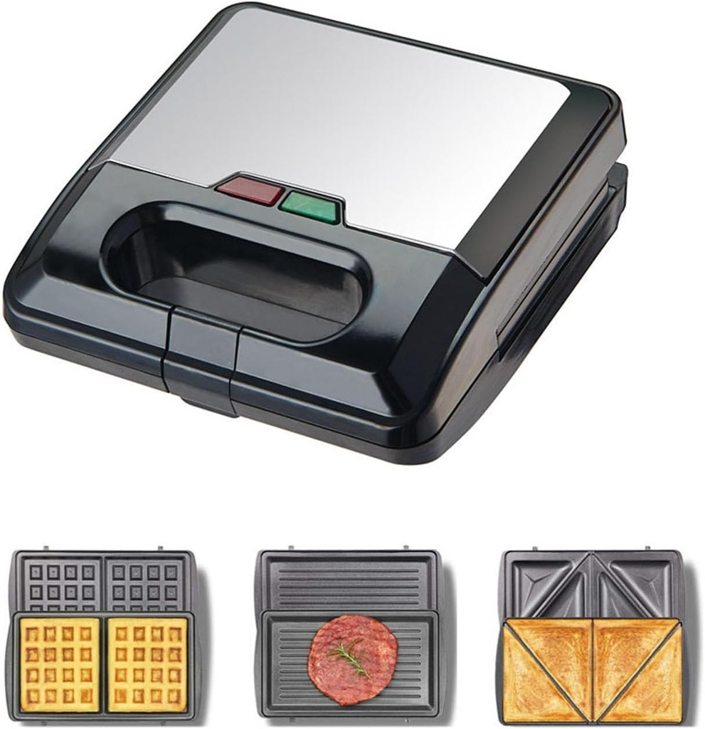 3-in-1 Sandwich Maker 750W Home Non-stick Coated Interchangeable Tray Waffle Maker Striped Sandwich Breakfast Maker