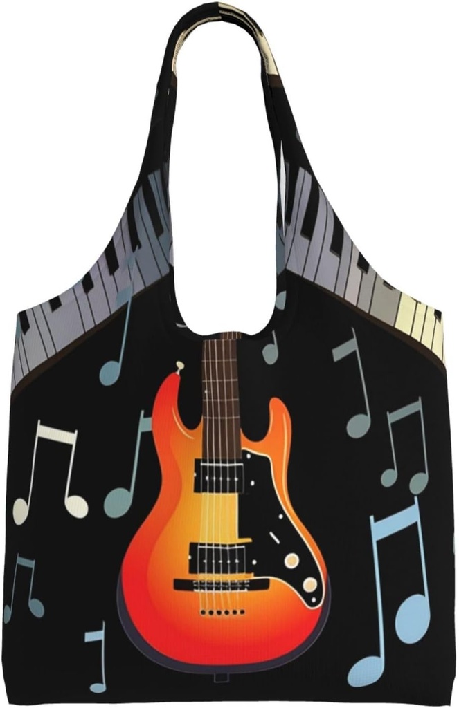 Guitar Piano Pattern Canvas Tote Bag Reusable Grocery Bags Shopping Bags Large Canvas Bags with Handles
