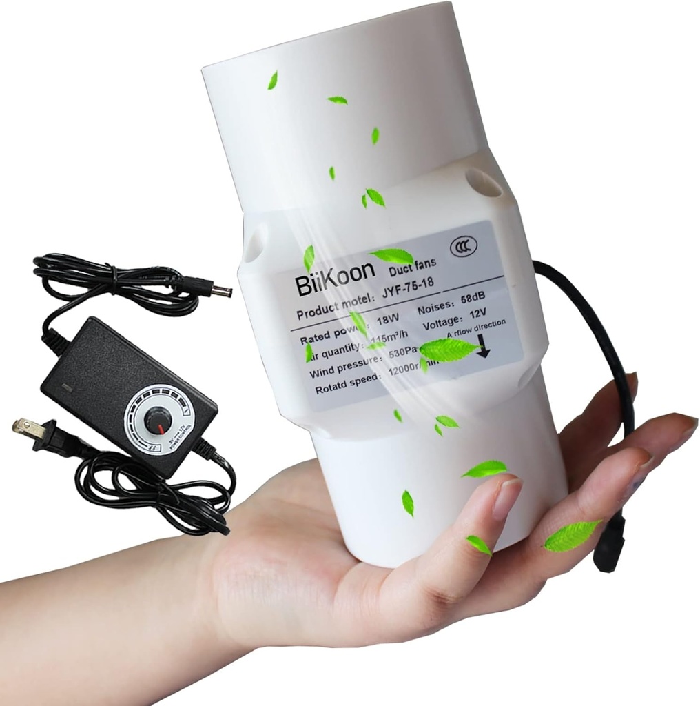 12V Inline Duct Fan 3 Inch 75Mm Ventilation Exhaust Booster 18W 68 Cfm Intake Fume Extractor Blower for Grow Tent Attic Kitchen (Color : Adjustable Speed, Size : 18w)