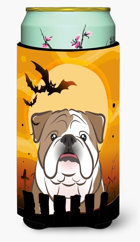 Caroline's Treasures BB1777TBC Halloween English Bulldog Tall Boy Hugger Can Cooler Sleeve Hugger Machine Washable Drink Sleeve Hugger Collapsible Insulator Beverage Insulated Holder