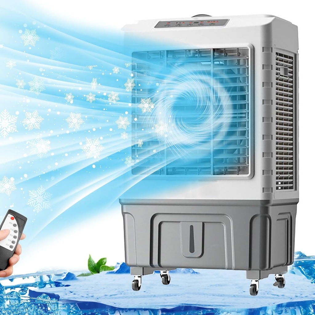 Evaporative Air Cooler, with 50l/55l Water Tank, 120° Oscillation, 3 Speeds 3 Modes, 4 Ice Packs, 7.5 H Timer, for Room, Home & Office(Size:50 * 37 * 88cm/20 * 14.5 * 35in)
