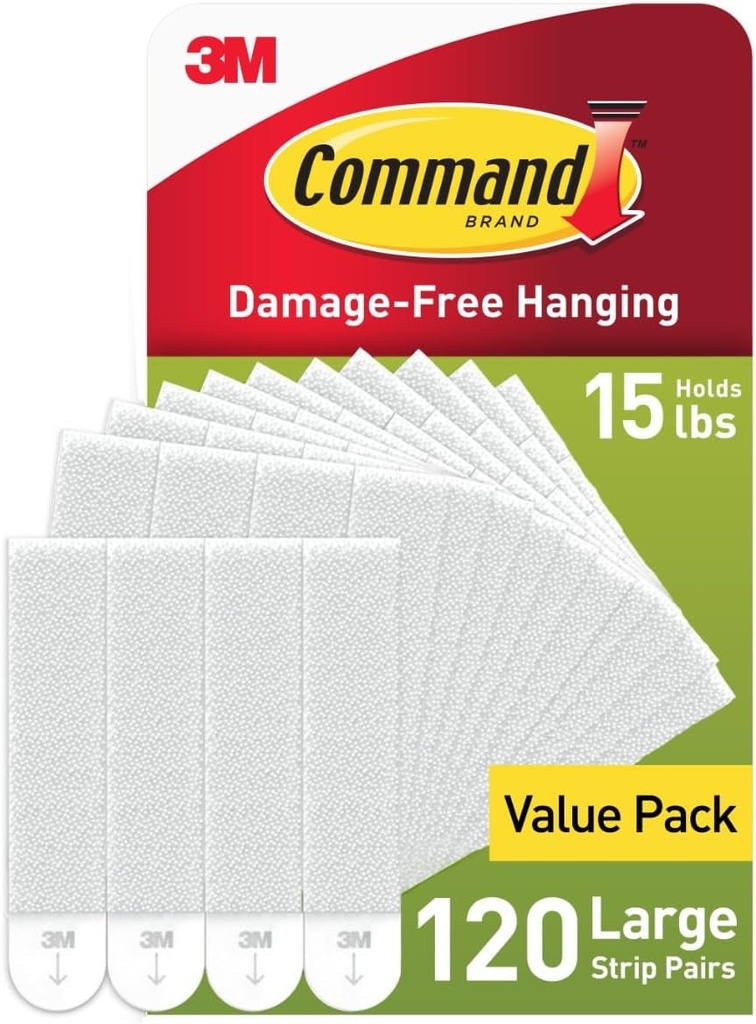 Command 15 lb Large Picture Hanging Strips 120 Pairs, (240 Command Strips) Damage-Free Hanging Picture Hangers, No Tools Wall Hanger for Christmas Decorations