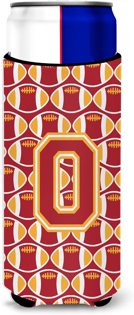 Letter O Football Cardinal and Gold Ultra Beverage Insulators for slim cans