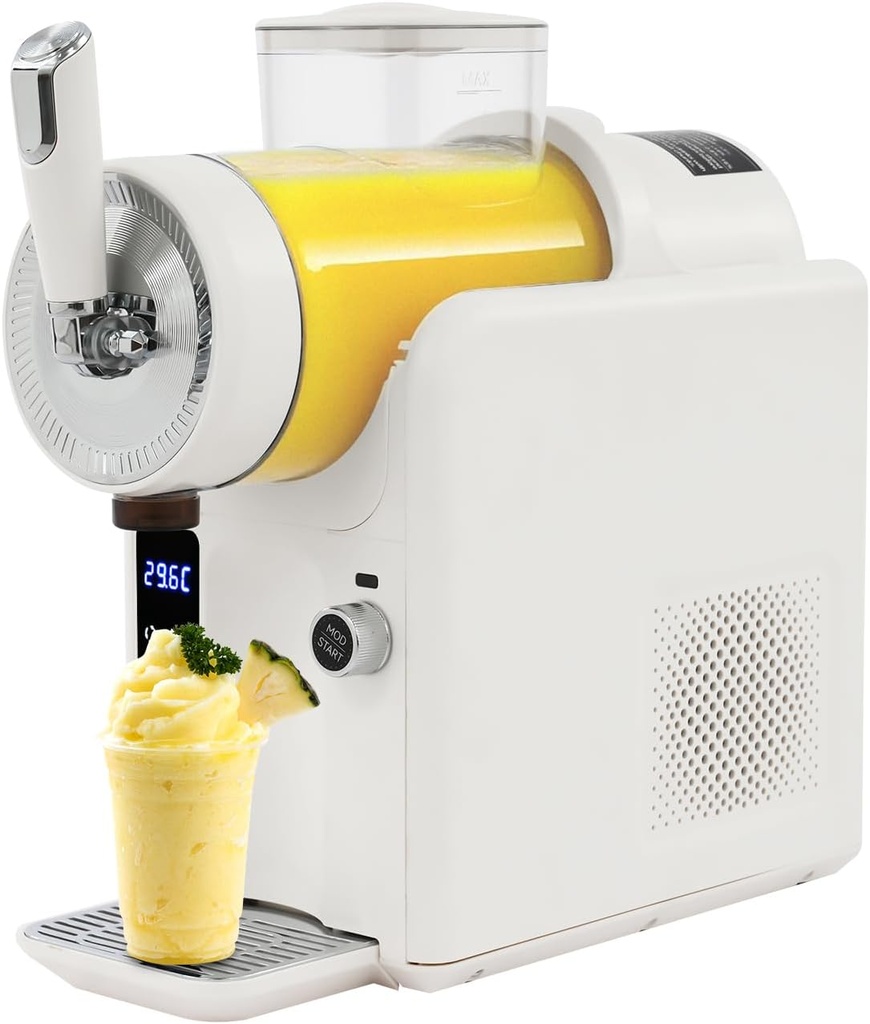 DYRABREST Frozen Drink Machine with Self-Cleaning, 185W Commercial Slushy Maker for Home Use, 5 Modes Ice Cream Smoothie Maker with LED Display (Beige)