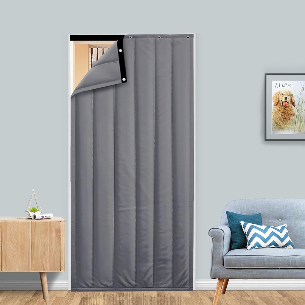 Patio Screen Door Curtain, Thermal Insulated Cotton Curtain Cover, Heavy Duty Soundproof Privacy Blackout Divider Temporary Door Barrier for Air Conditioner Heater Room Home Kitchen